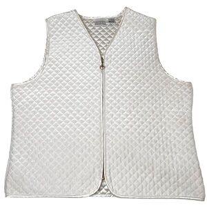90's LIZ CLAIBORNE Villager Sport Pearl White Quilted Velvet Vest Size 1 (XL)